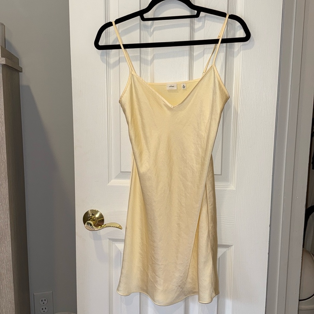 Aritzia Wilfred butter yellow slip mini dress